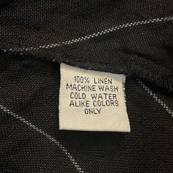 Cottage Clothing Black Stripe 100% Linen Popken Hem Button Up Shirt Size XL - Picture 8 of 10